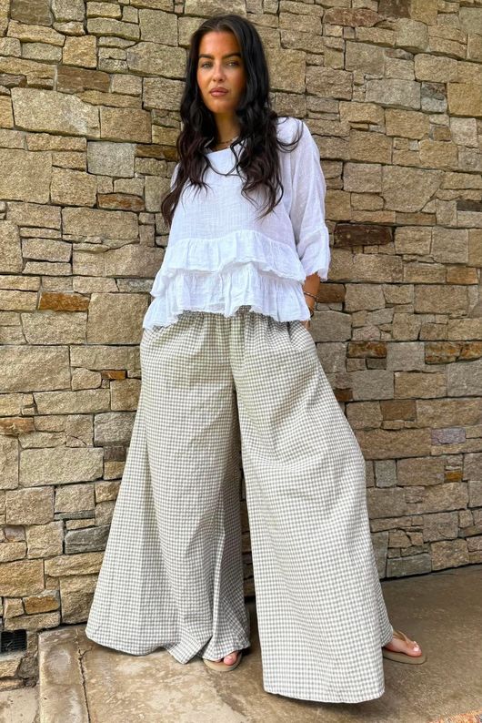 Arbi Gingham Palazzo Pant Mocha